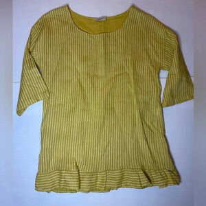 3 FOR $15 Lungo L’arno Yellow Striped Linen Ruffle Top Made in Italy Size L
